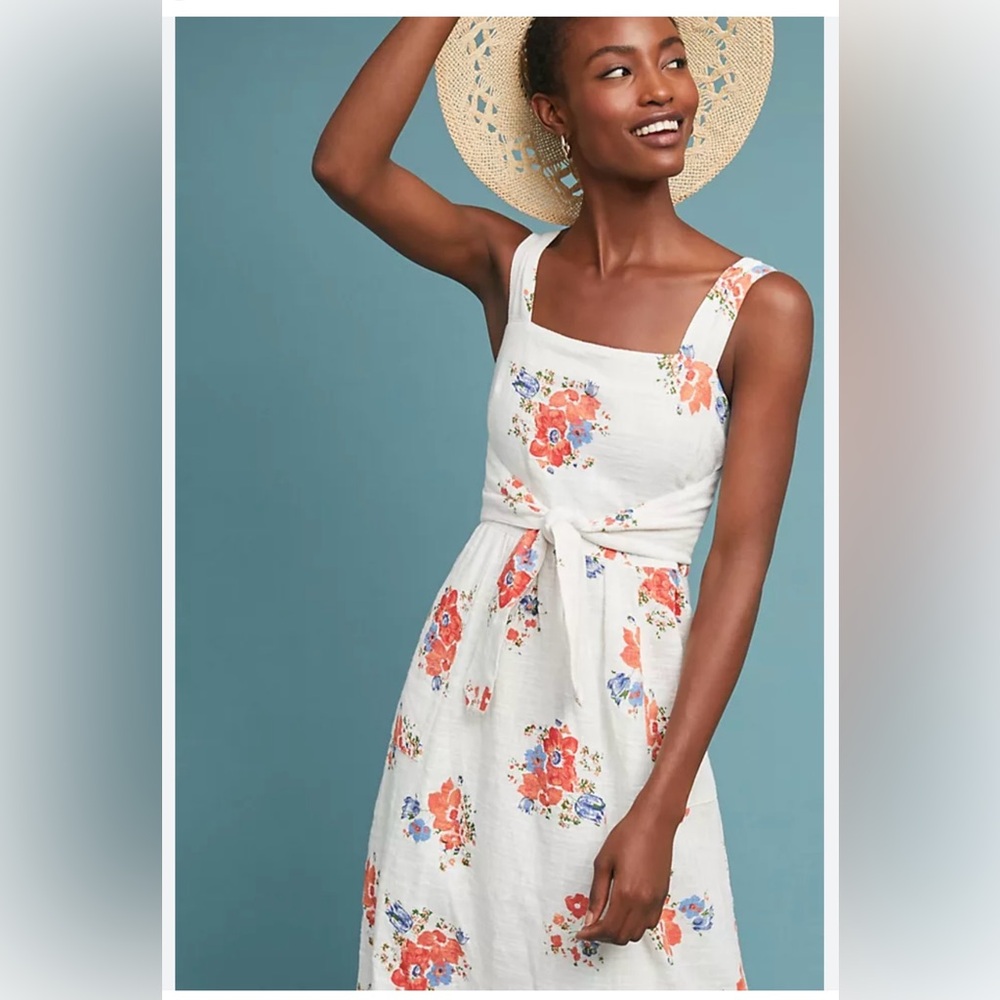 Anthropologie Meadow Rue Ingalls
Tie-Waist Gauzy Cotton Floral Dress Sz-8 NWT